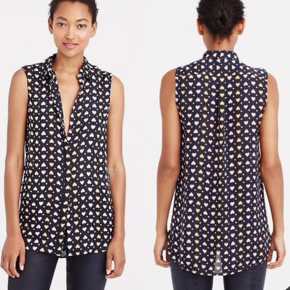 J. Crew Hearts Sleeveless Blouse Heart Navy - Picture 2 of 6